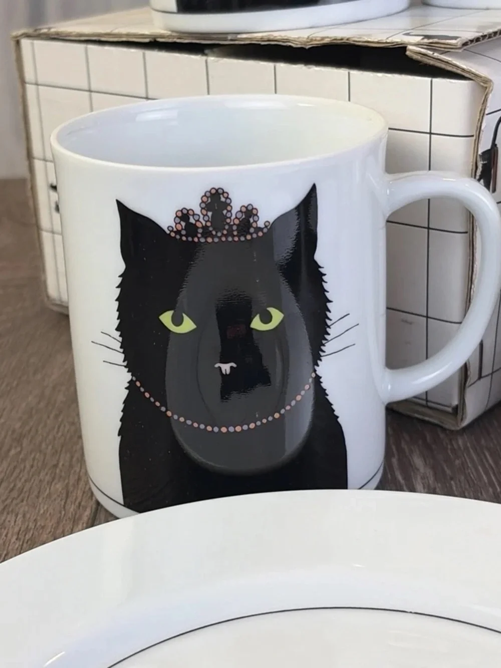 Set of 4 Plates & 4 Mugs Dept 56 Cat's Meow His & Hers Black Cat 7.5